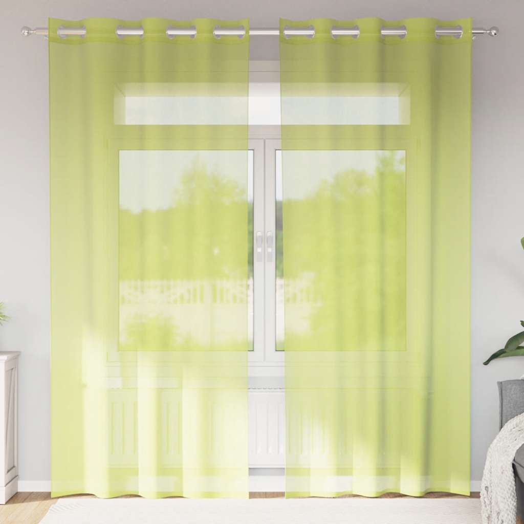 Cortinas de voile com ilhós 2 pcs verde-maçã 140x245 cm
