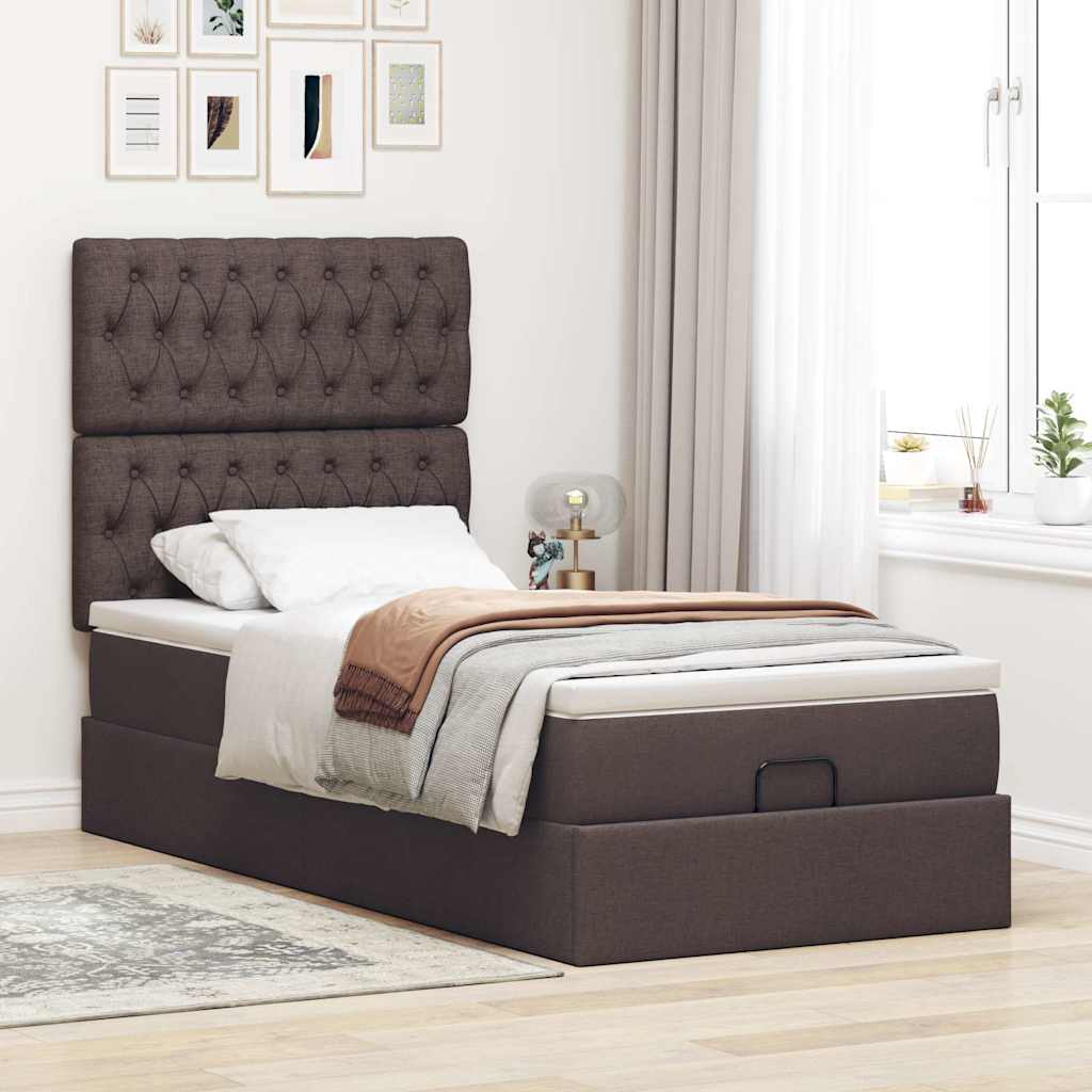 Cama otomana com colchão 90x200 cm tecido castanho escuro