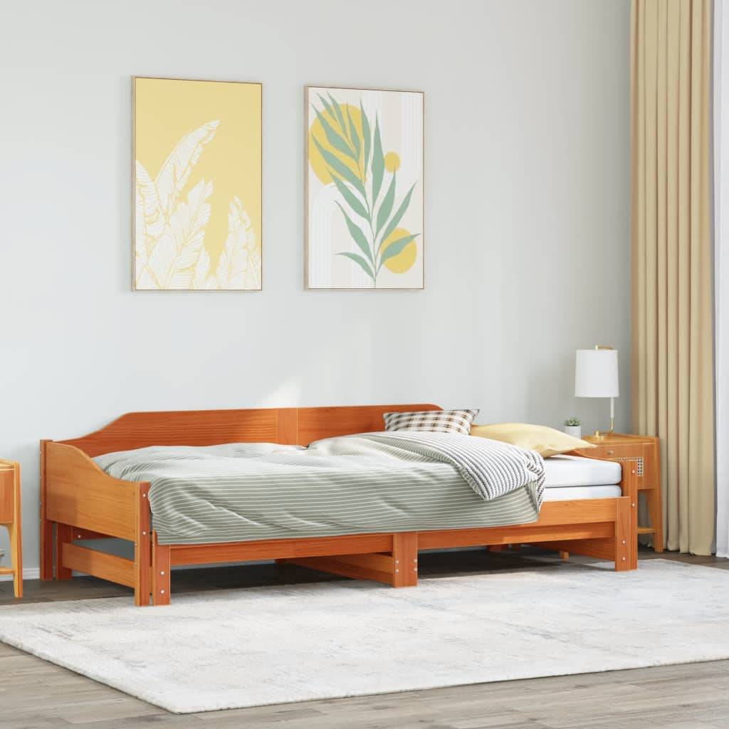Sofá-cama com gavetão sem colchões 90x190 cm castanho-mel
