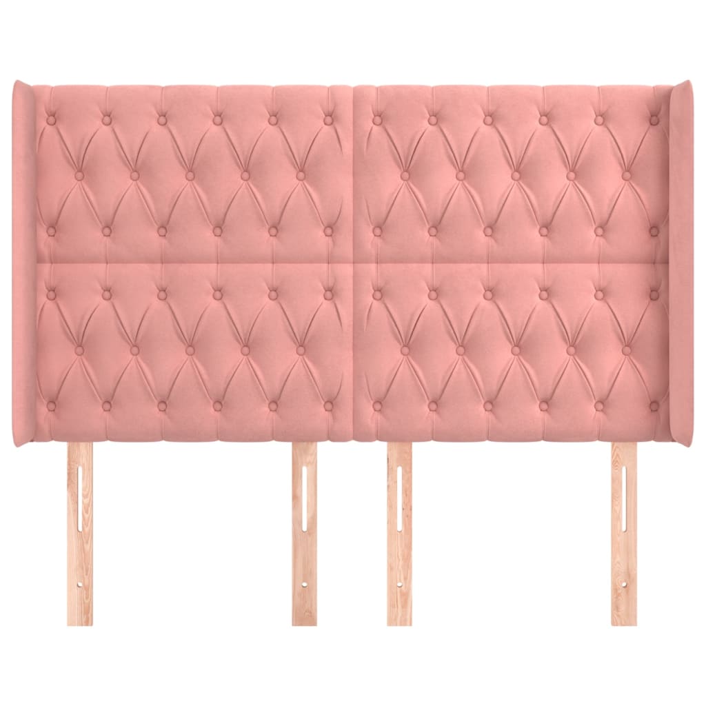Cabeceira cama c/ abas veludo 163x16x118/128 cm rosa