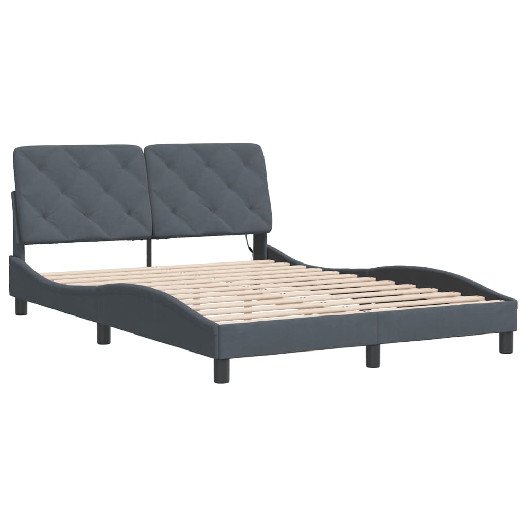 Estrutura de cama com LED sem colchão 140x190cm veludo cinzento-escuro