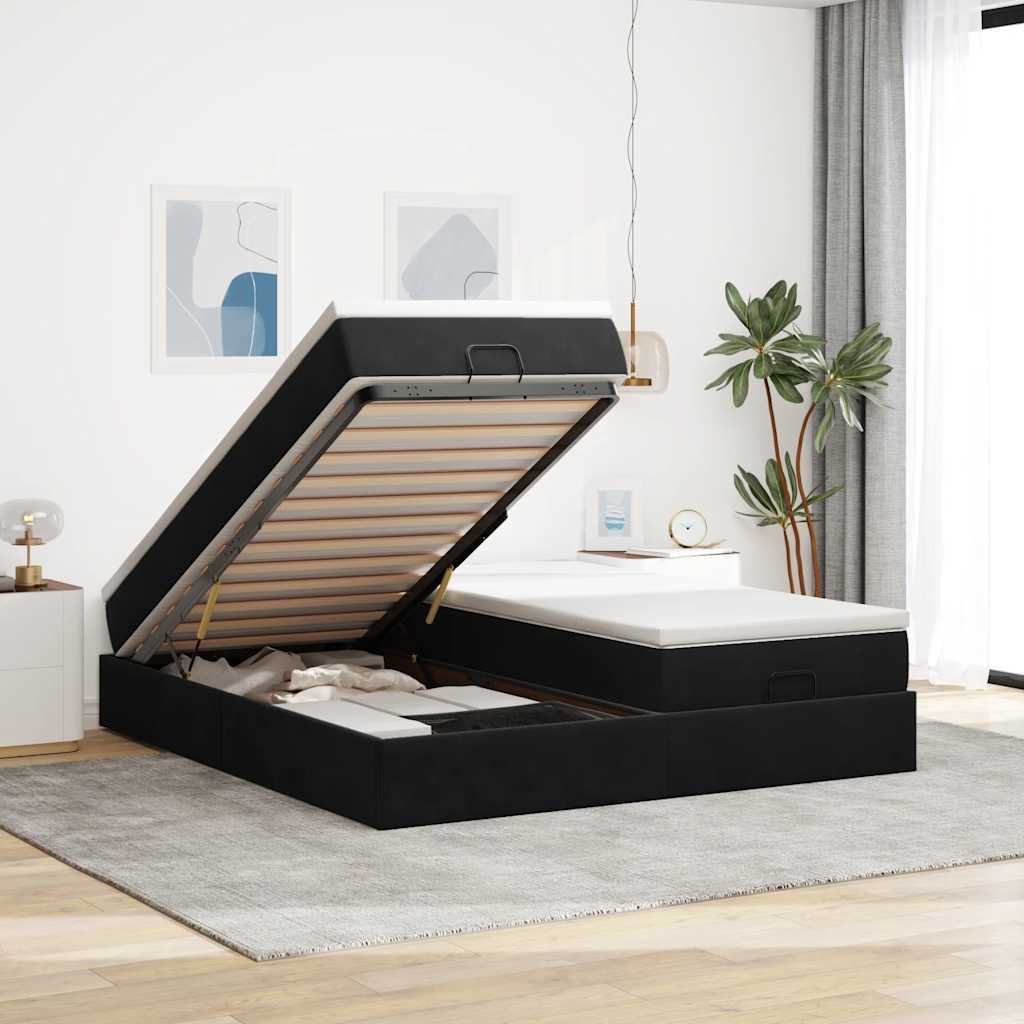Estrutura de cama otomana com colchões 180x200cm veludo preto