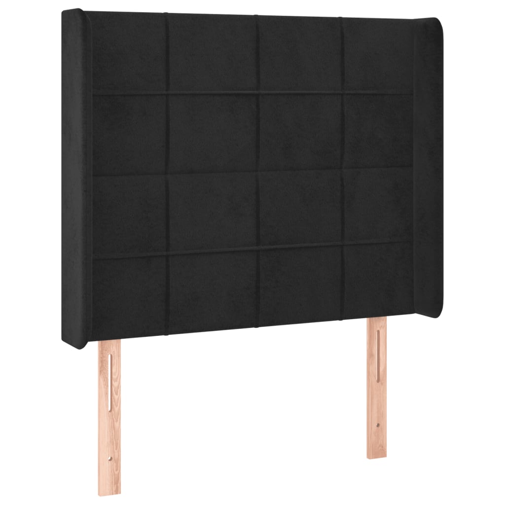 Cabeceira de cama c/ luzes LED veludo 83x16x118/128 cm preto