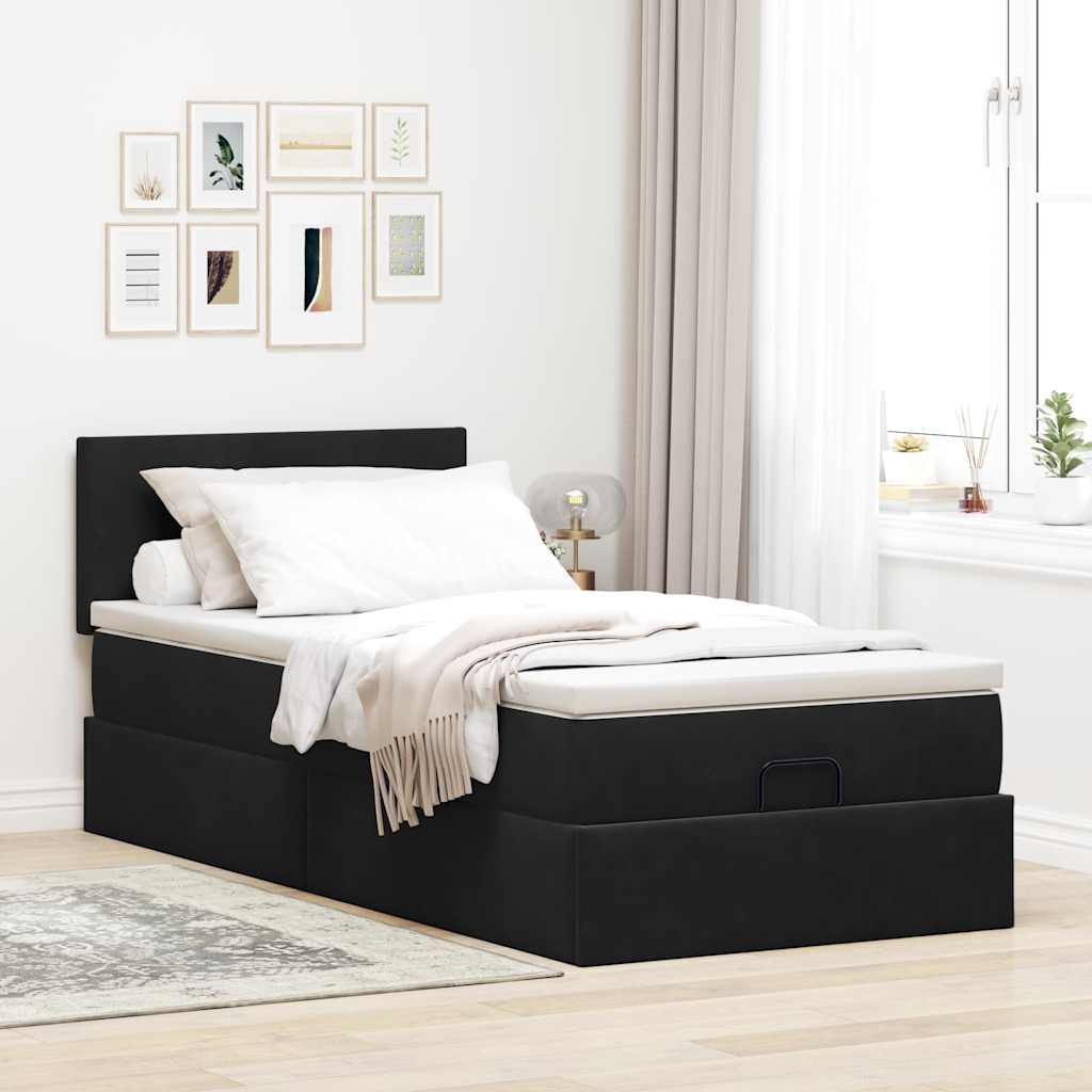Cama otomana com colchão & leds 80x200cm veludo preto
