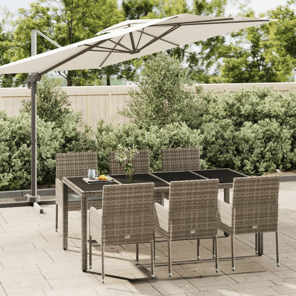 7 Pcs conjunto de jantar p/ jardim c/ almofadões vime PE cinza