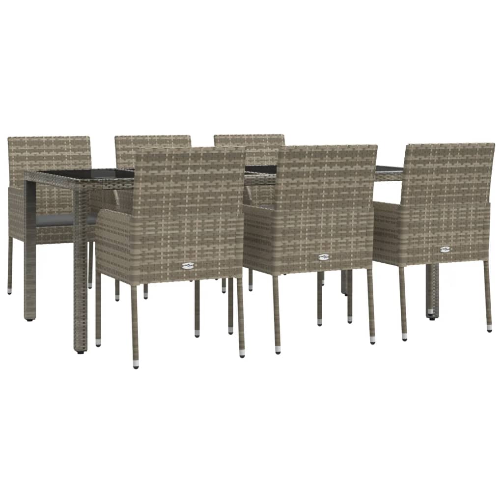 7 Pcs conjunto de jantar p/ jardim c/ almofadões vime PE cinza
