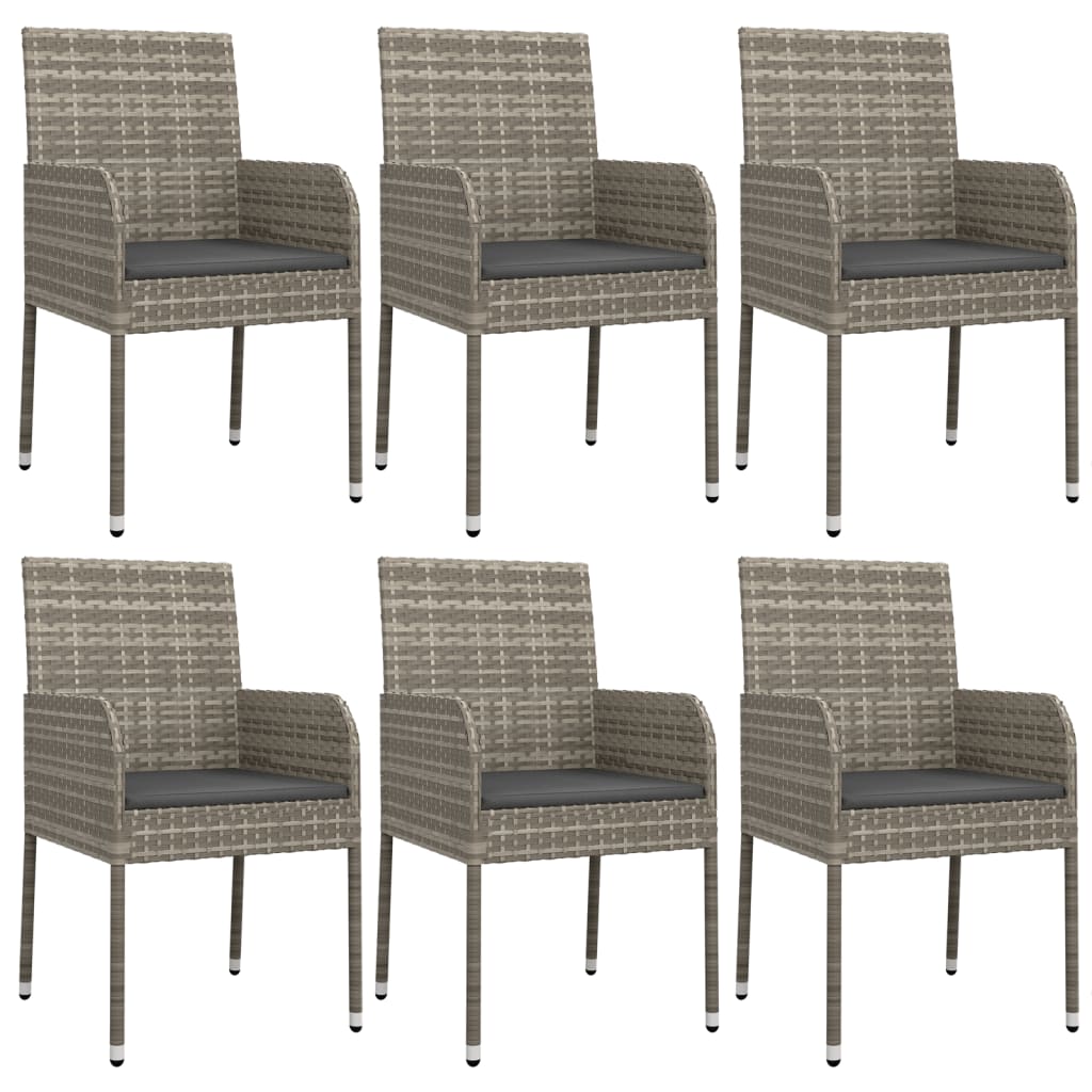 7 Pcs conjunto de jantar p/ jardim c/ almofadões vime PE cinza