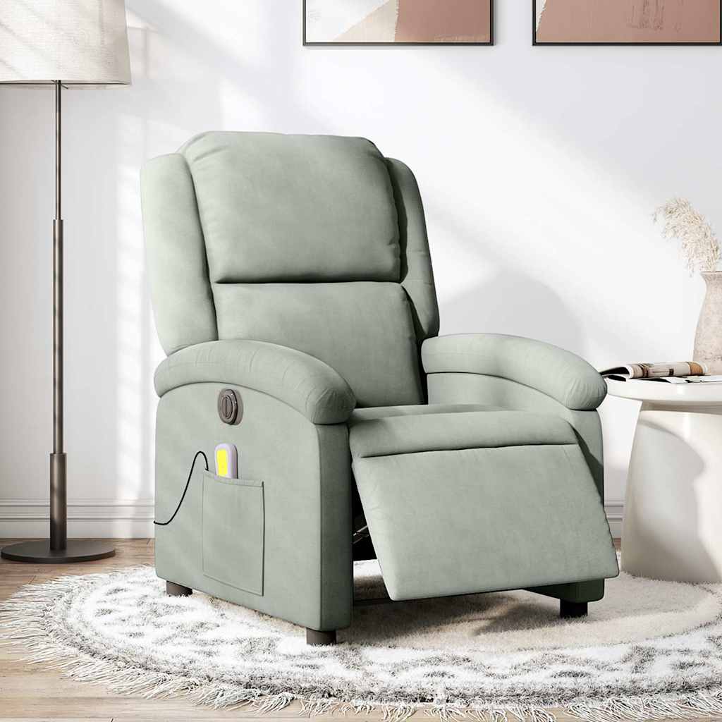 Poltrona de massagens reclinável elétrica veludo cinzento-claro