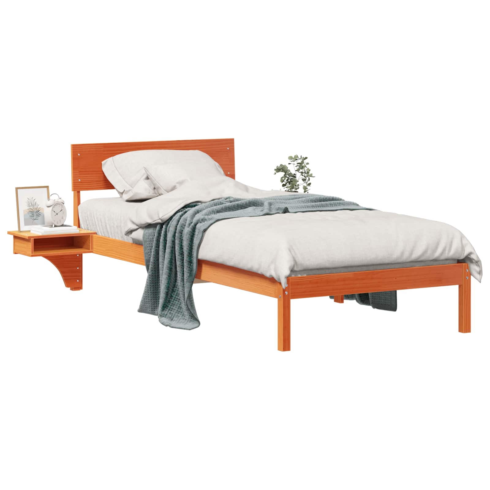 Estrutura da cama com cabeceira marrom cera 90 x 190 cm