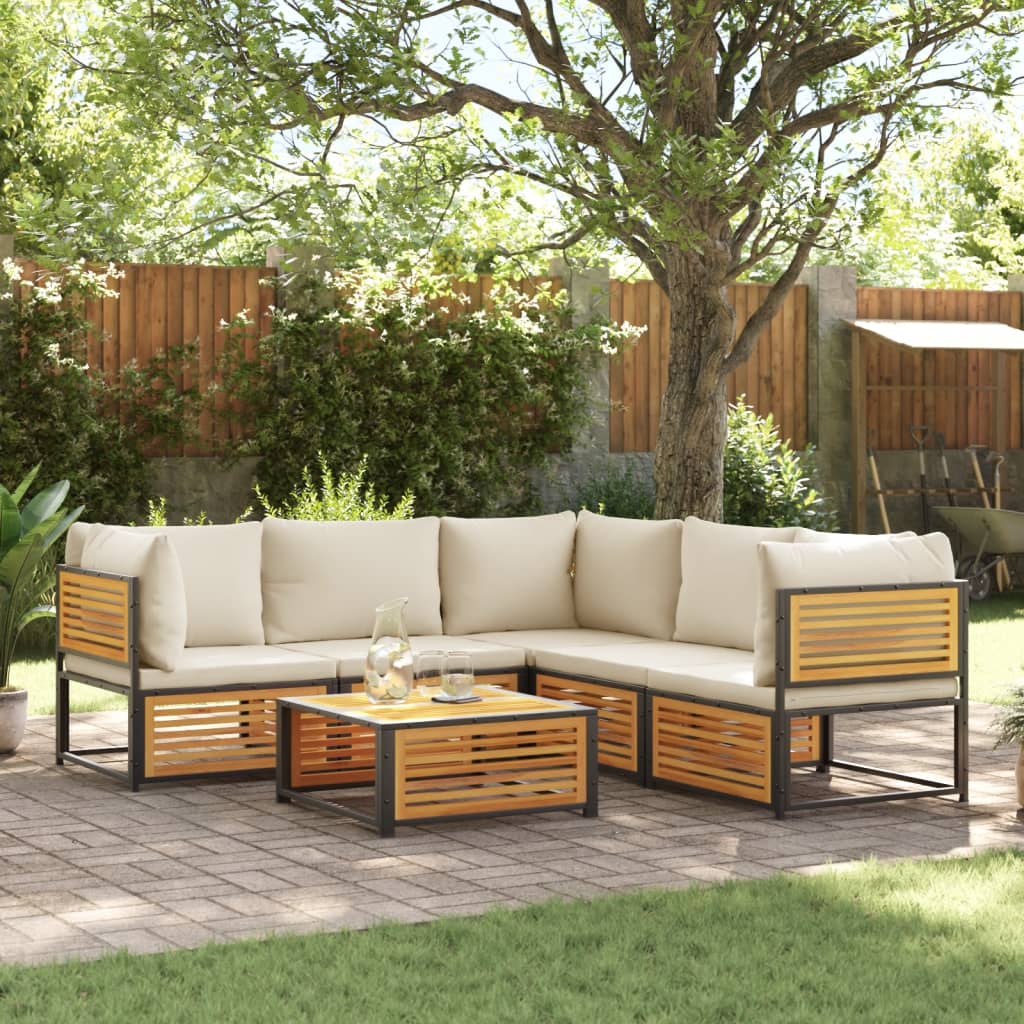 6 Pcs conjunto de sofás de jardim com almofadões acácia maciça