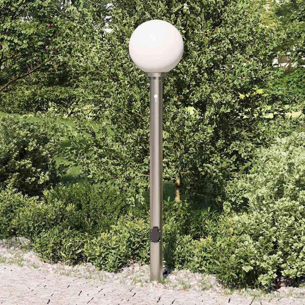 Luminária de poste com sensor e tomada, 120 cm, aço inoxidável, IP44