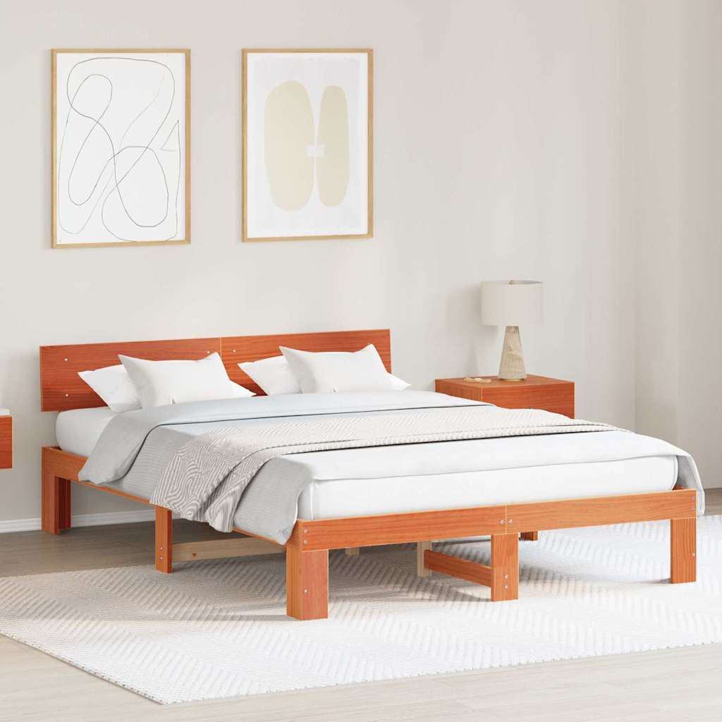 Estrutura da cama com cabeceira marrom cera 140 x 200 cm