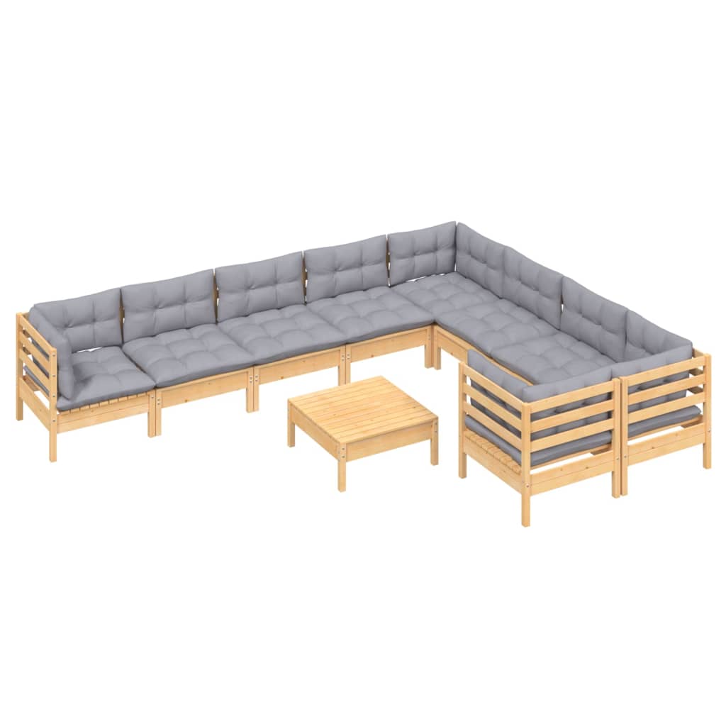 10 Pcs conjunto lounge de jardim c/ almofadões cinza pinho