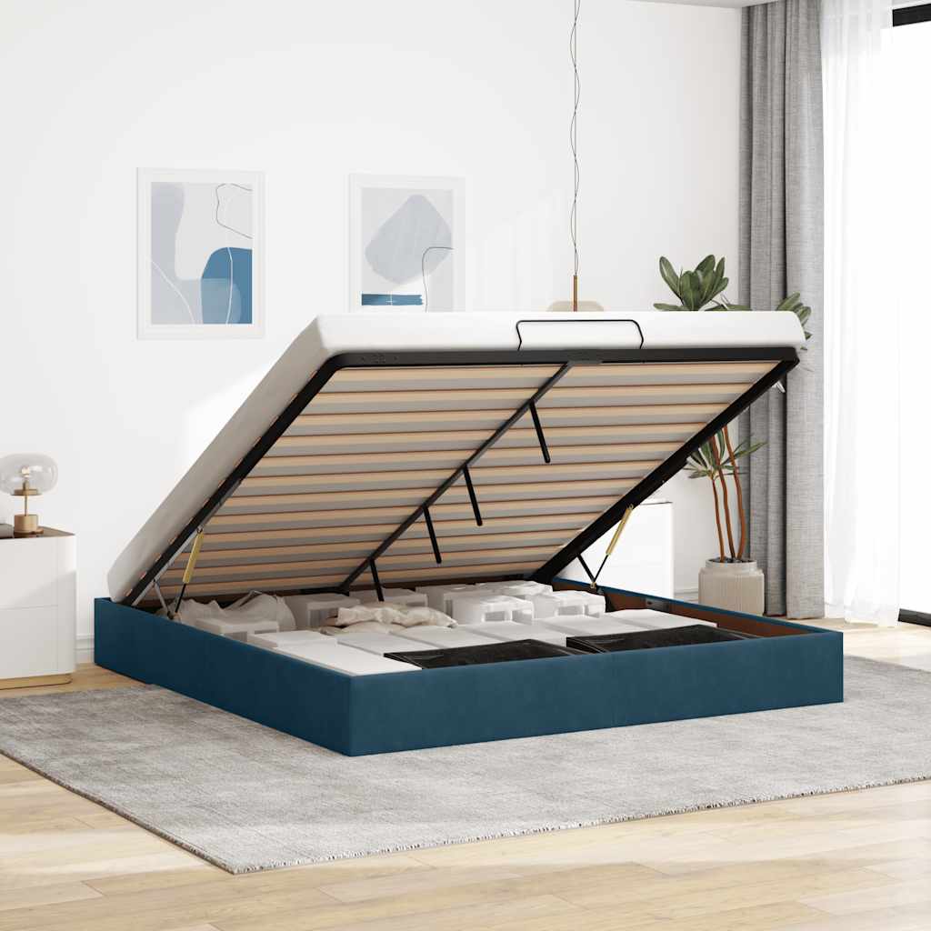 Estrutura de cama otomana sem colchão 160x200 cm azul escuro