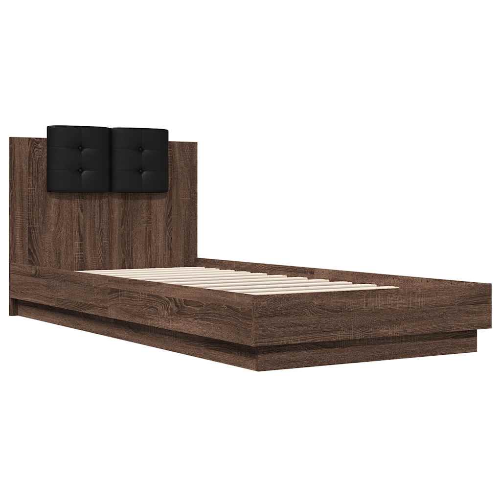 Estrutura cama cabeceira/luzes LED 100x200 cm carvalho castanho