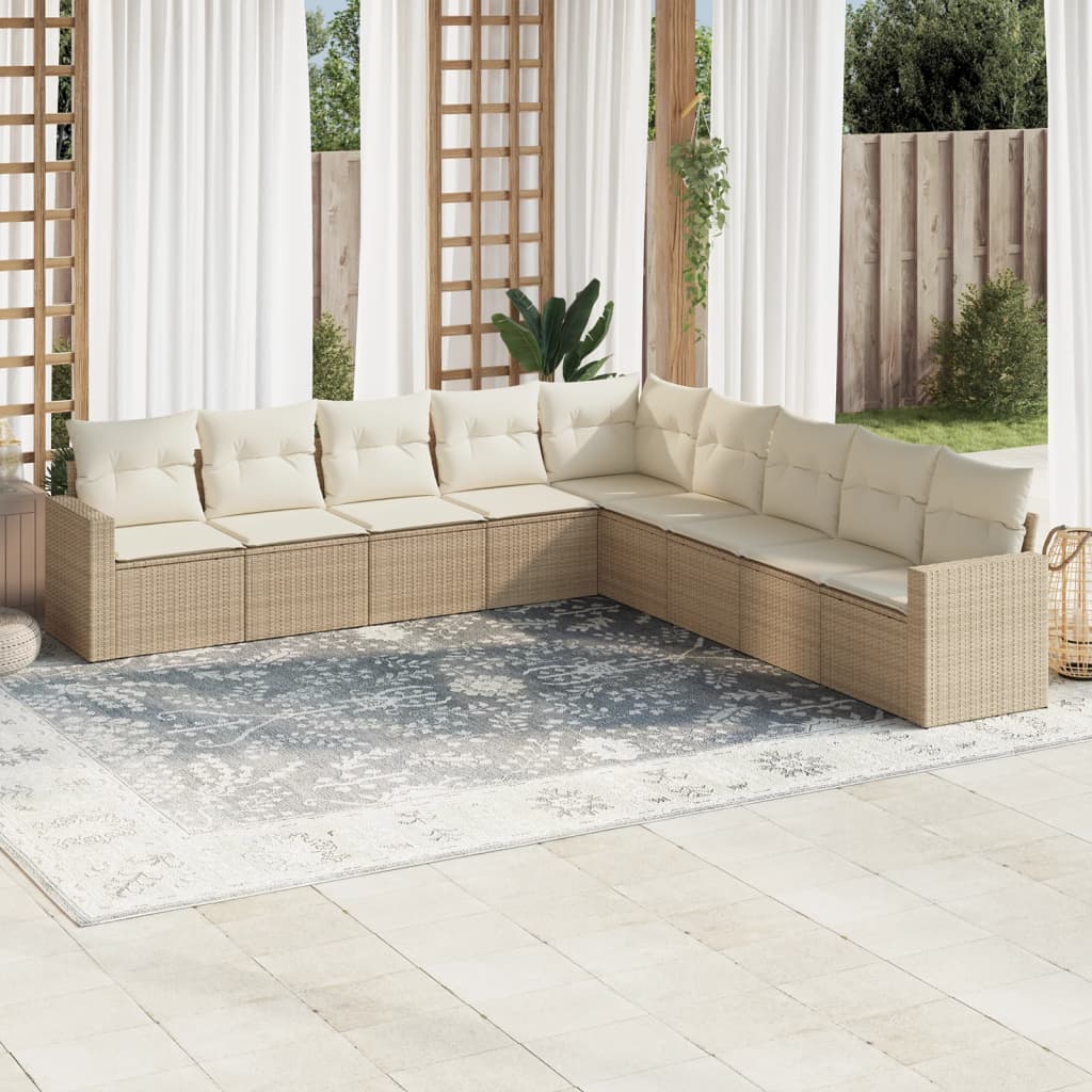 9 Pcs conjunto de sofás p/ jardim com almofadões vime PE bege