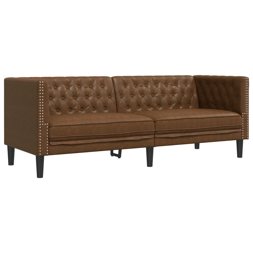 3 Pcs conj. de sofás chesterfield camurça artificial castanho