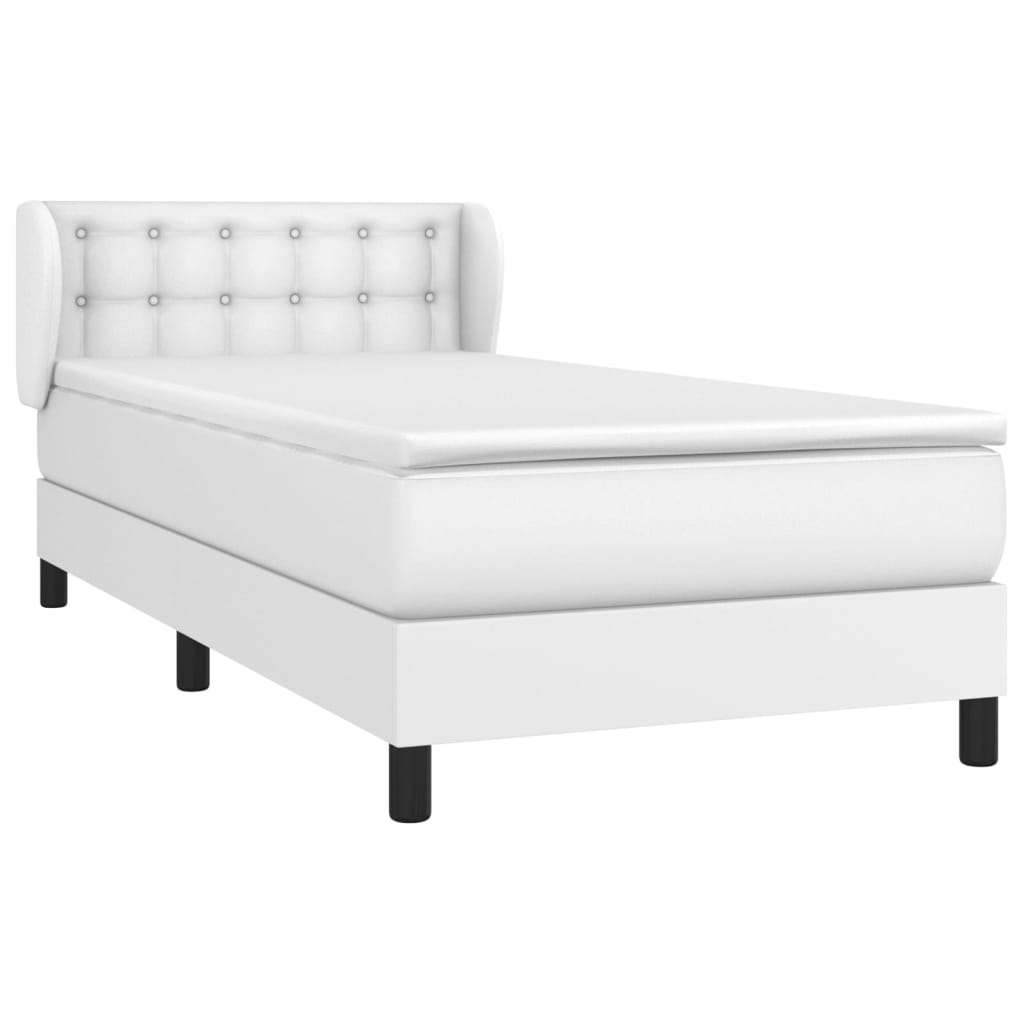 Cama com molas/colchão 90x190 cm couro artificial branco