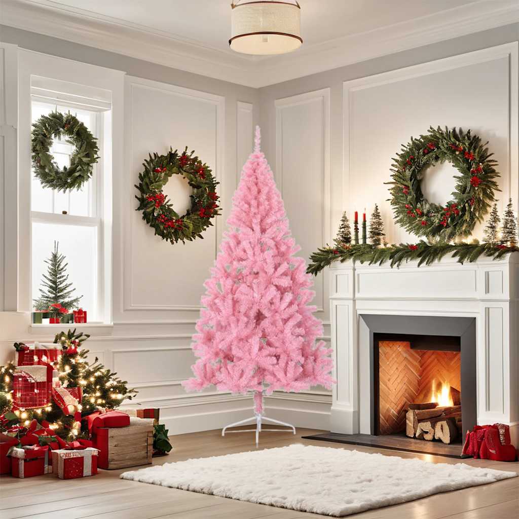 Meia árvore de natal artificial com suporte 180 cm PVC rosa
