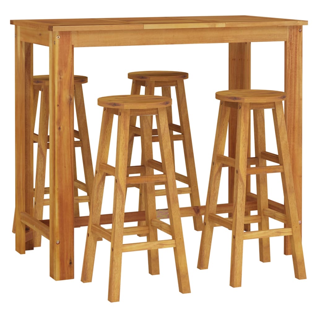 5 Pcs conjunto de bar para jardim madeira de acácia maciça