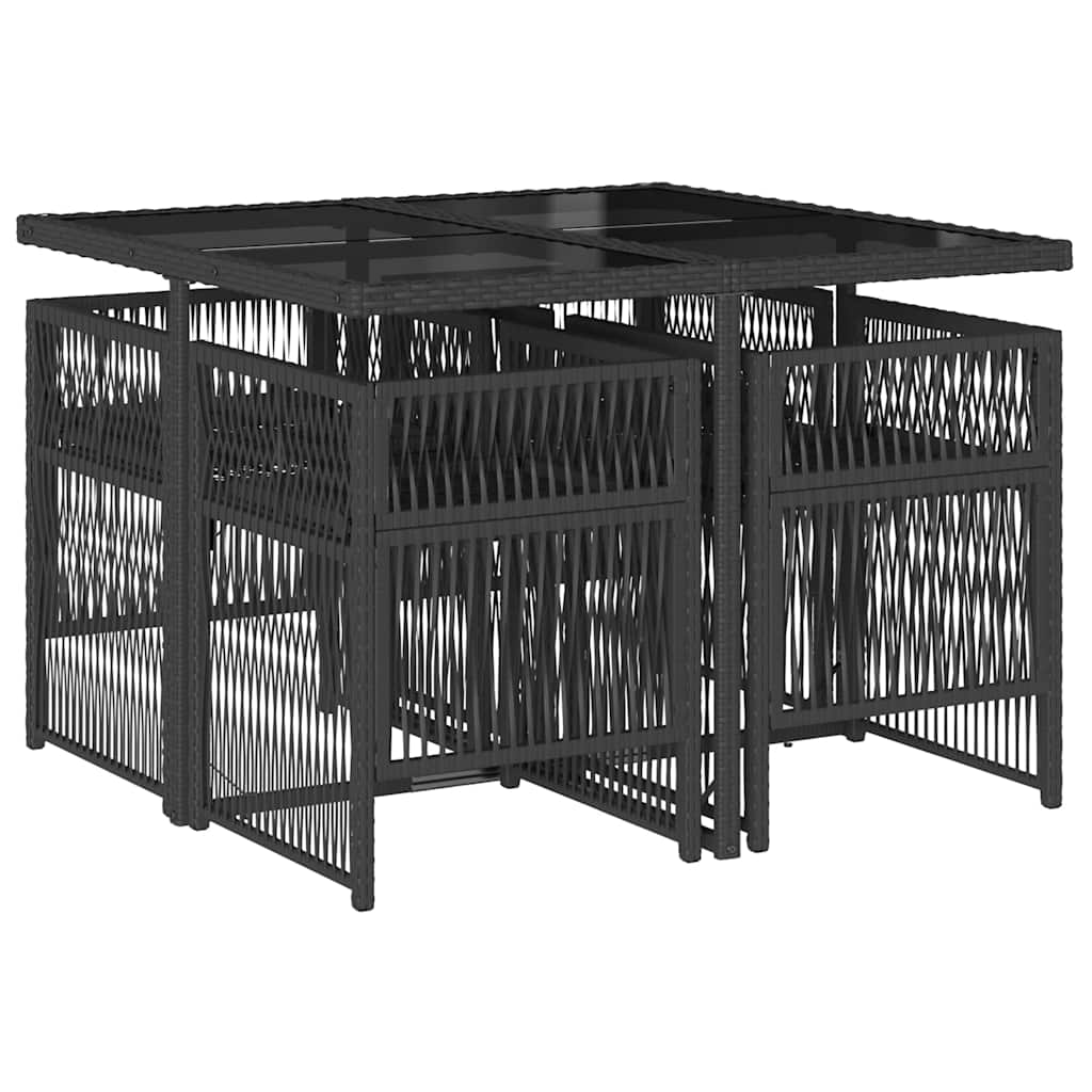 5 Pcs conjunto de jantar p/ jardim c/ almofadões vime PE preto