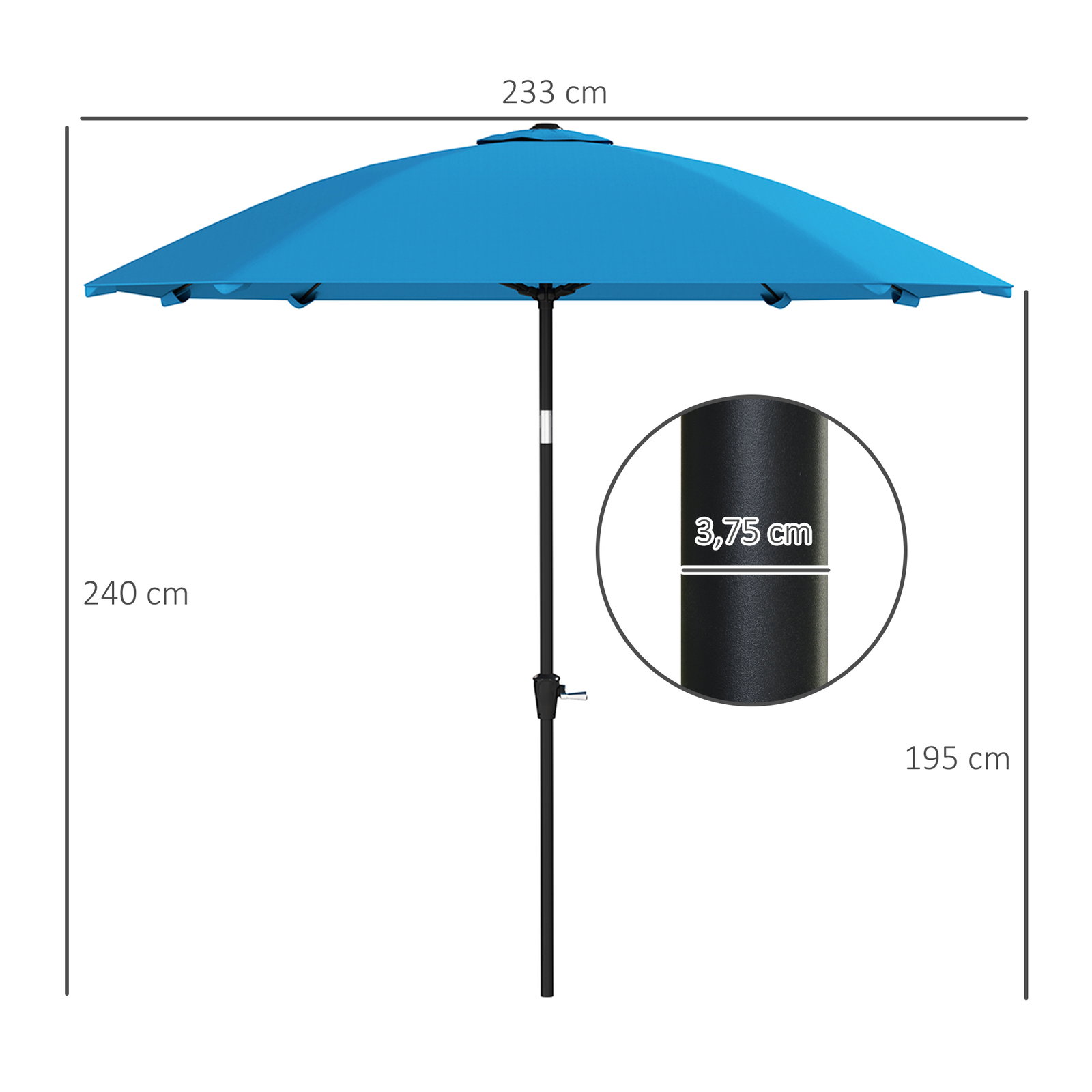 Chapéu de sol de exterior 233x233 cm chapéu de sol de jardim com ângulo ajustável impermeável azul