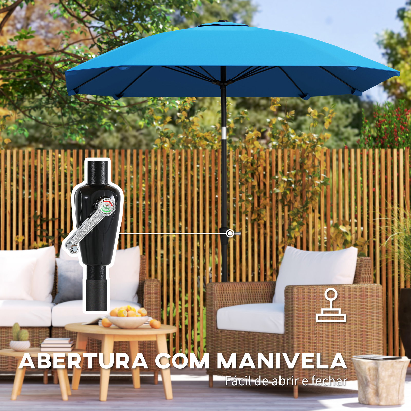 Chapéu de sol de exterior 233x233 cm chapéu de sol de jardim com ângulo ajustável impermeável azul