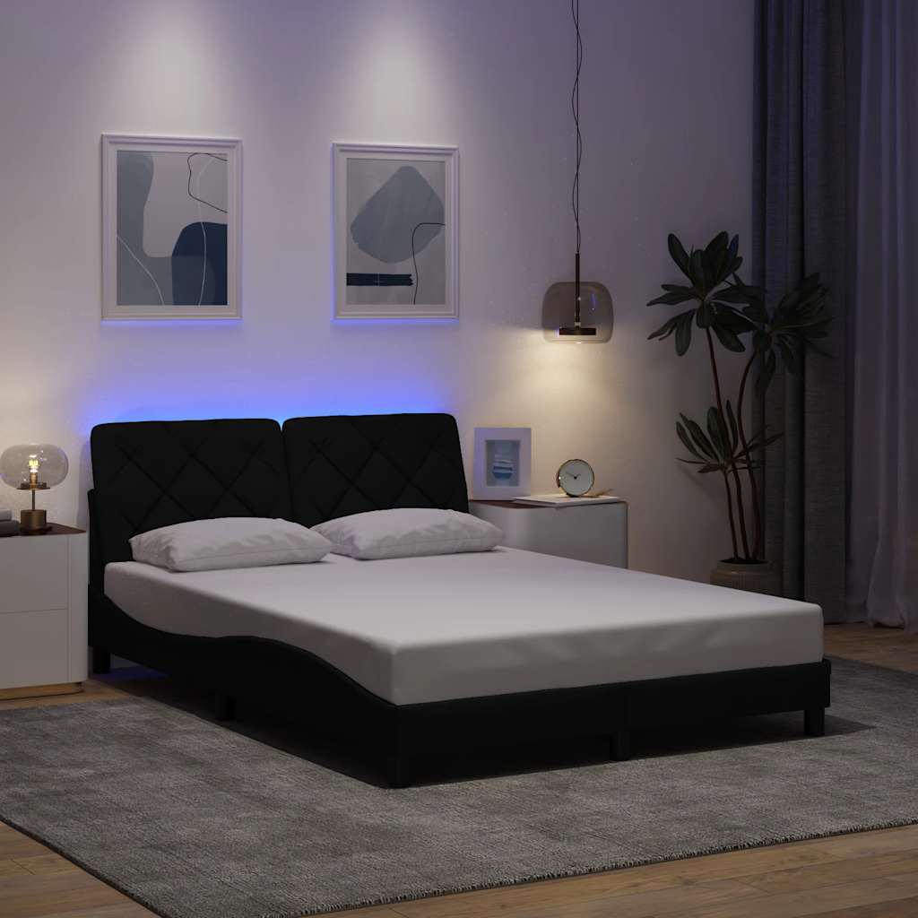 Estrutura de cama com LED sem colchão 140x190 cm tecido preto
