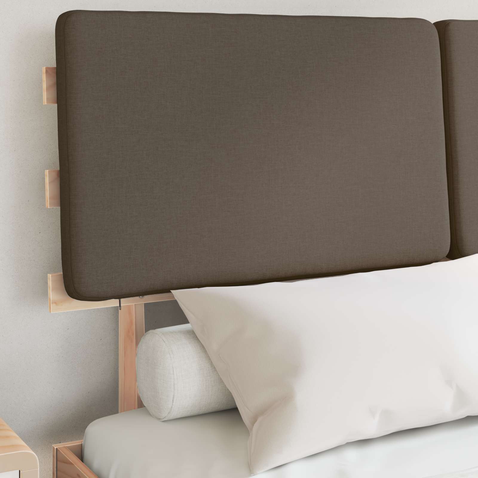 Estrutura de cama com cabeceira estofada cinzento-acastanhado