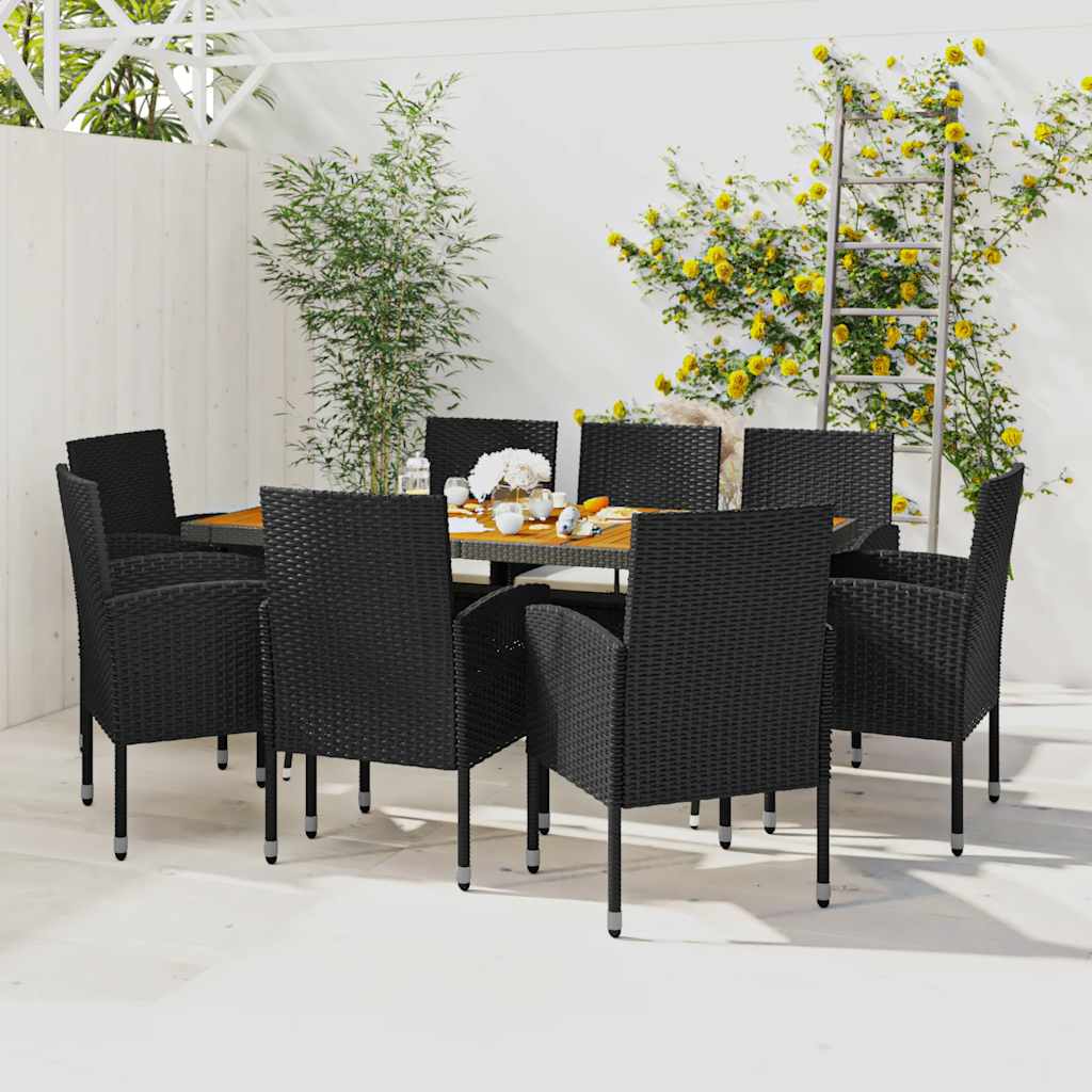 9 Pcs conjunto de jantar p/ exterior vime PE preto