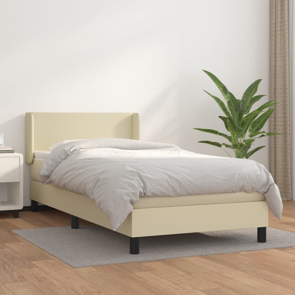 Cama com molas/colchão 100x200 cm couro artificial cor creme