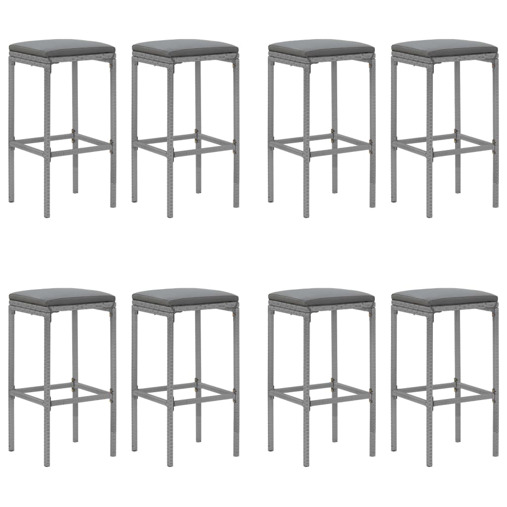 9 Pcs conjunto de bar p/ jardim c/ almofadões vime PE cinzento