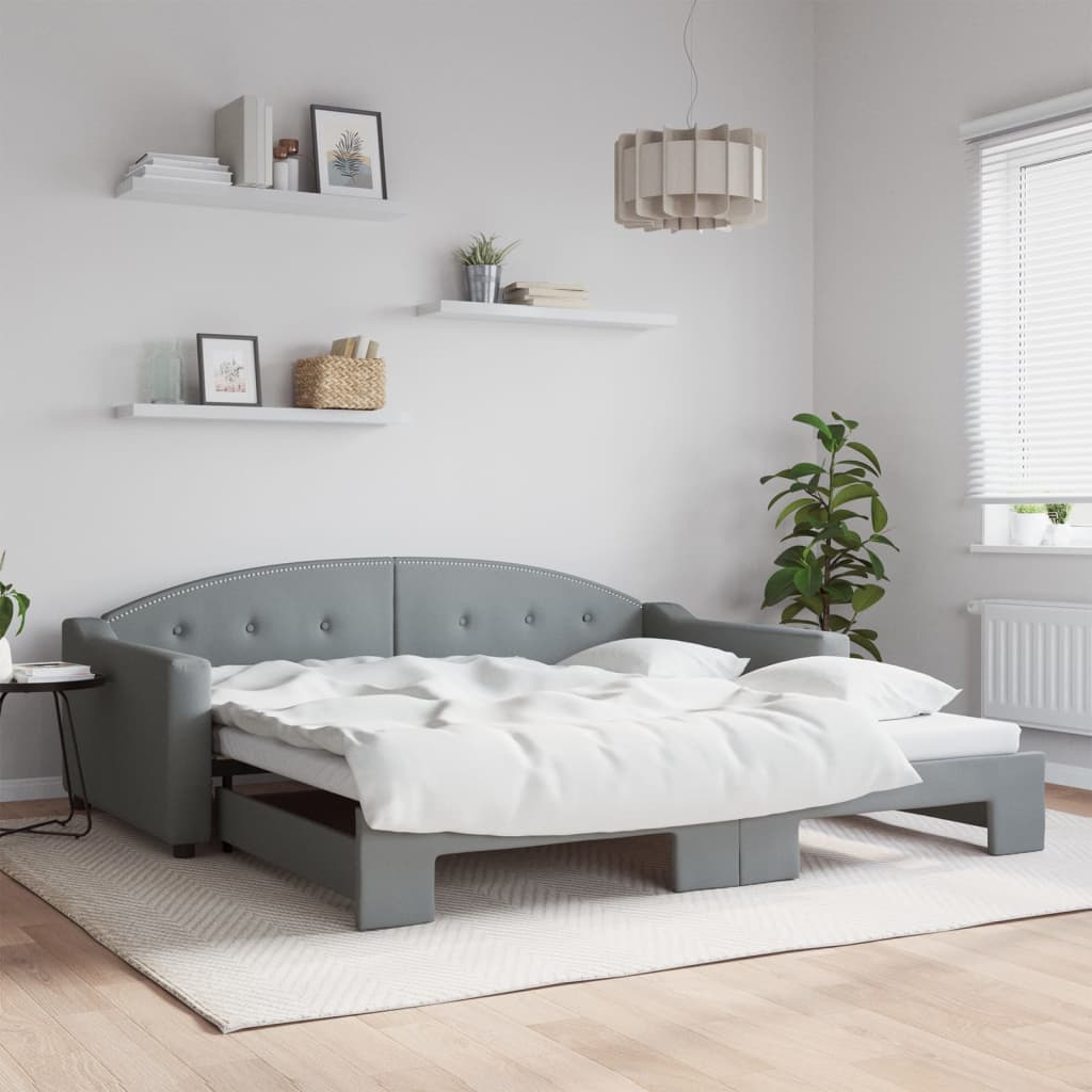 Sofá-cama com gavetão 100x200 cm tecido cinzento-claro