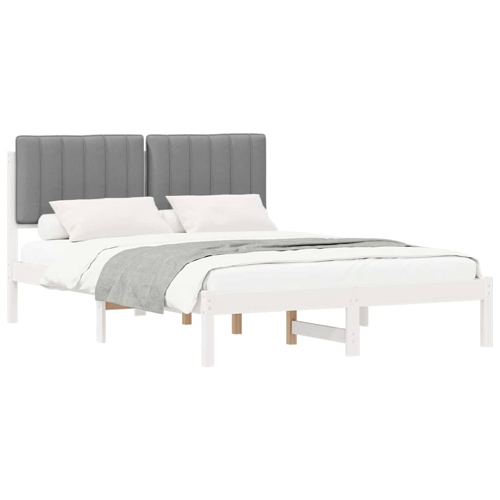 Estrutura de cama com cabeceira estofada cinzento-claro