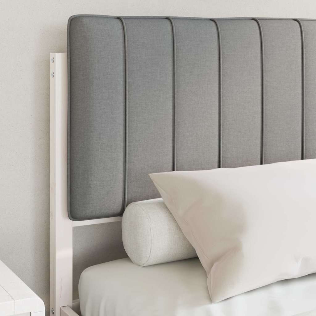 Estrutura de cama com cabeceira estofada cinzento-claro