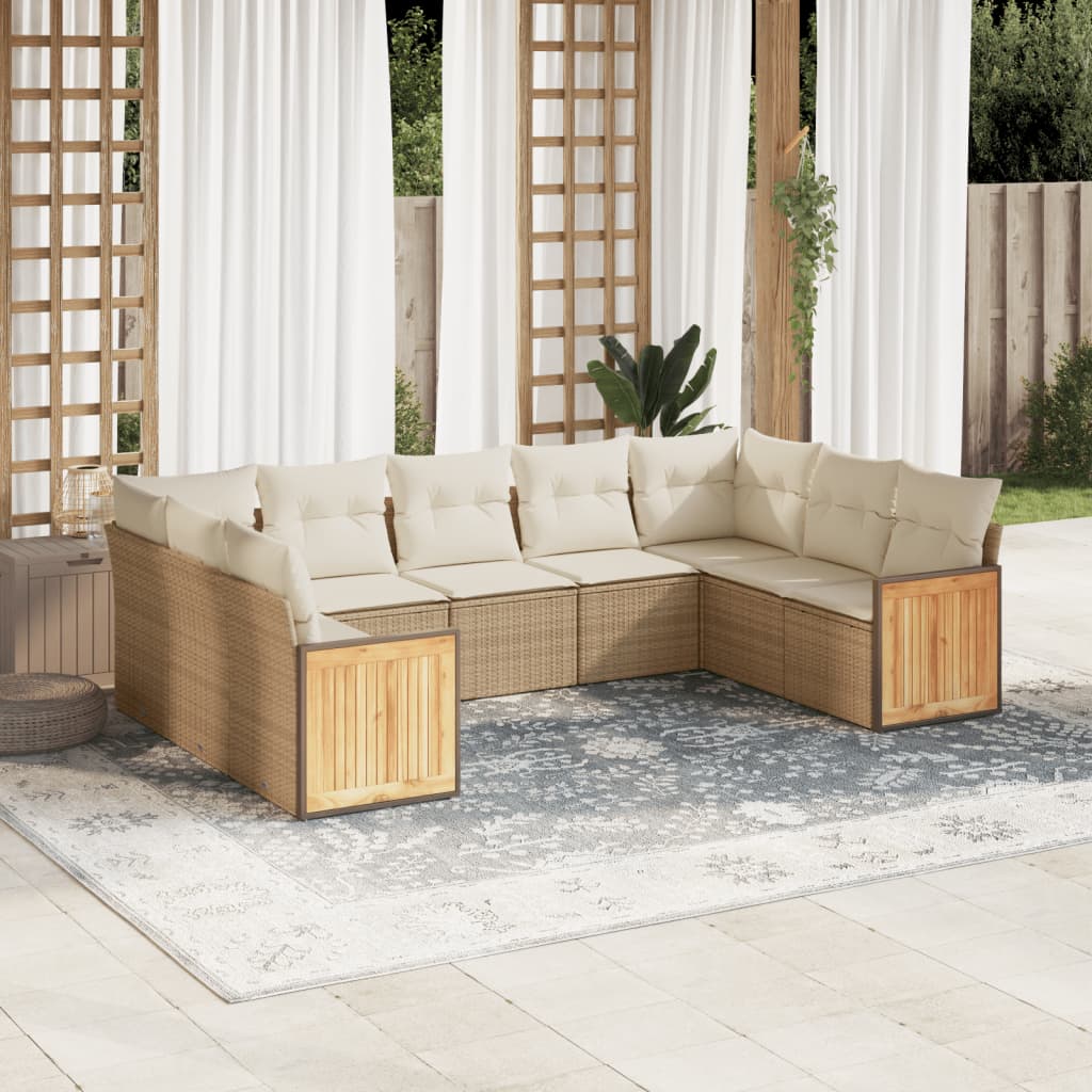 8 Pcs conjunto de sofás p/ jardim com almofadões vime PE bege