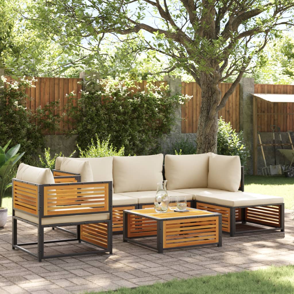 6 Pcs conjunto de sofás de jardim com almofadões acácia maciça