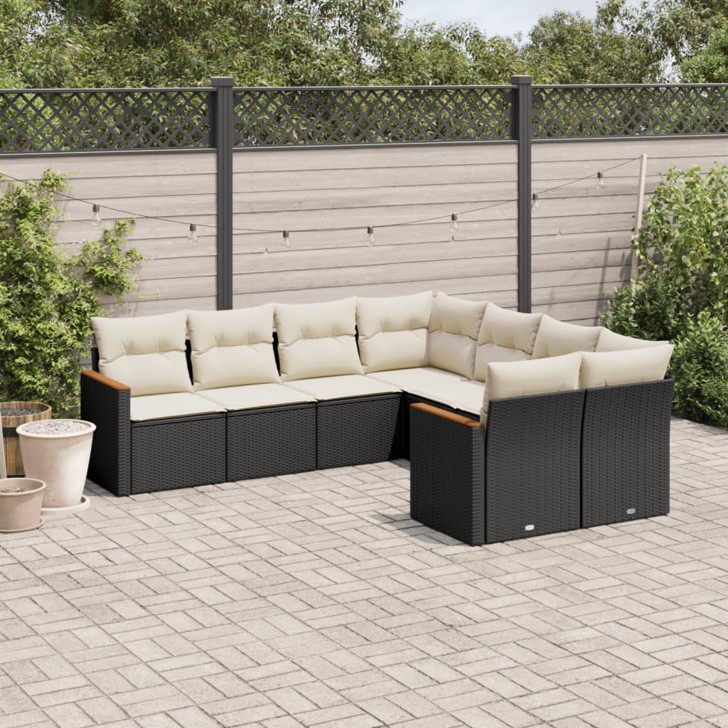 8 Pcs conjunto sofás de jardim com almofadões vime PE preto