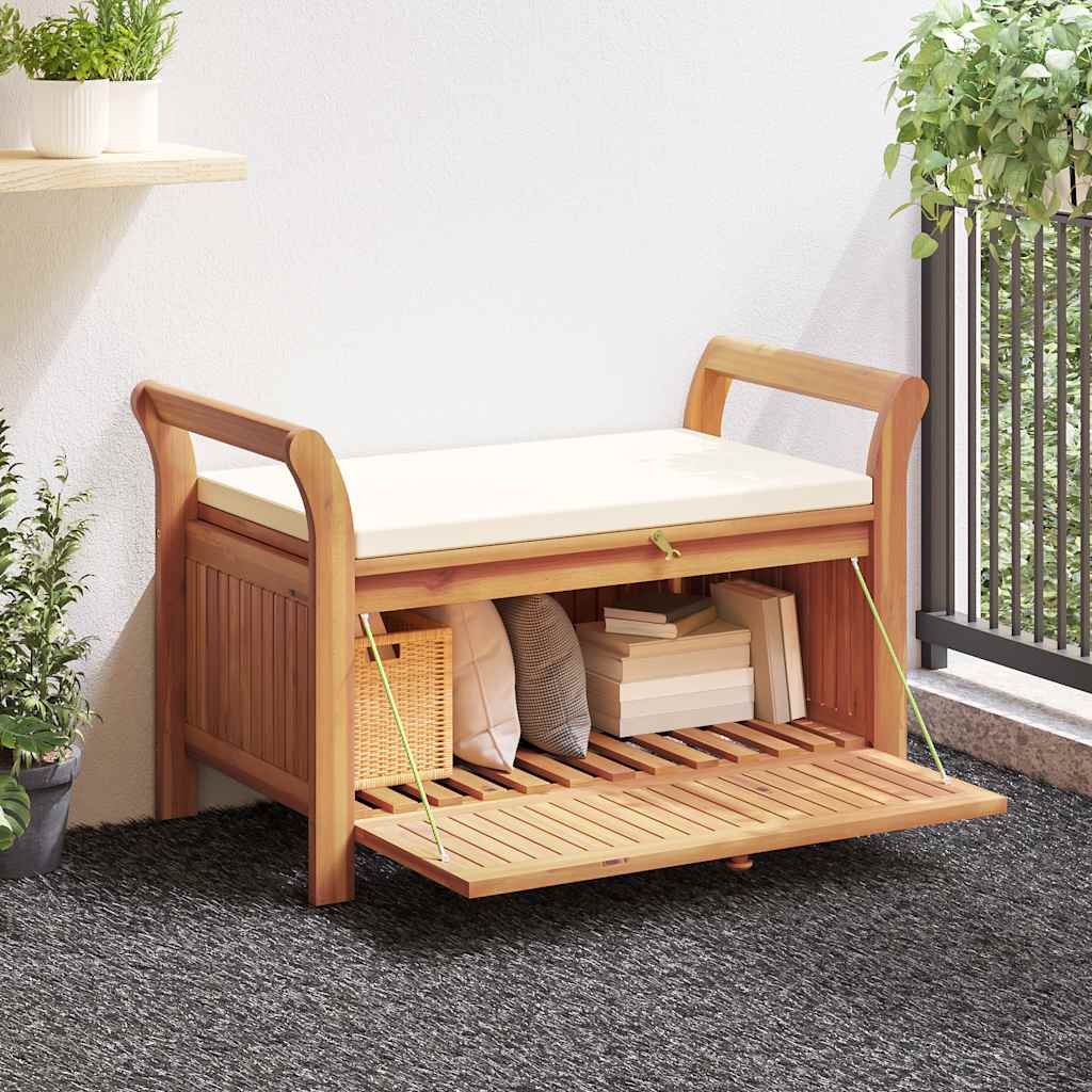 Banco de arrumação p/ jardim c/ almofadão 91 cm acácia maciça