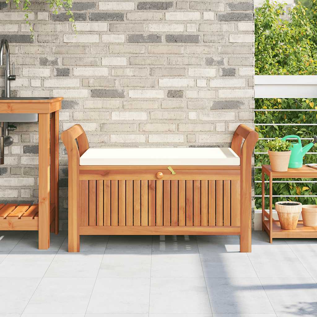 Banco de arrumação p/ jardim c/ almofadão 91 cm acácia maciça