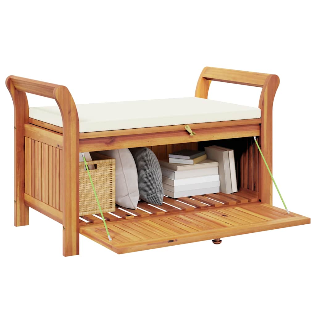 Banco de arrumação p/ jardim c/ almofadão 91 cm acácia maciça