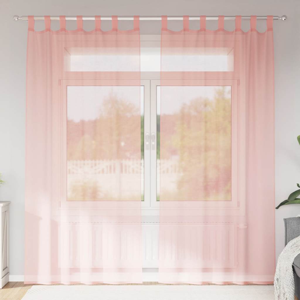 Cortinas de voile com laços 2 pcs rosa 140x225 cm