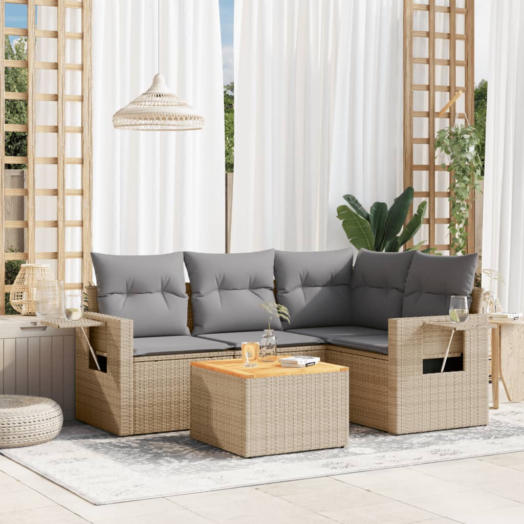 5 Pcs conjunto de sofás p/ jardim com almofadões vime PE bege