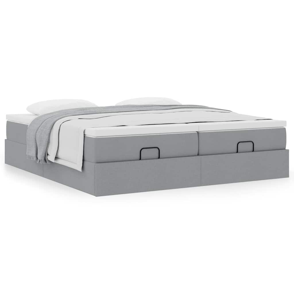 Estrutura de cama otomana com colchões tecido cinzento claro