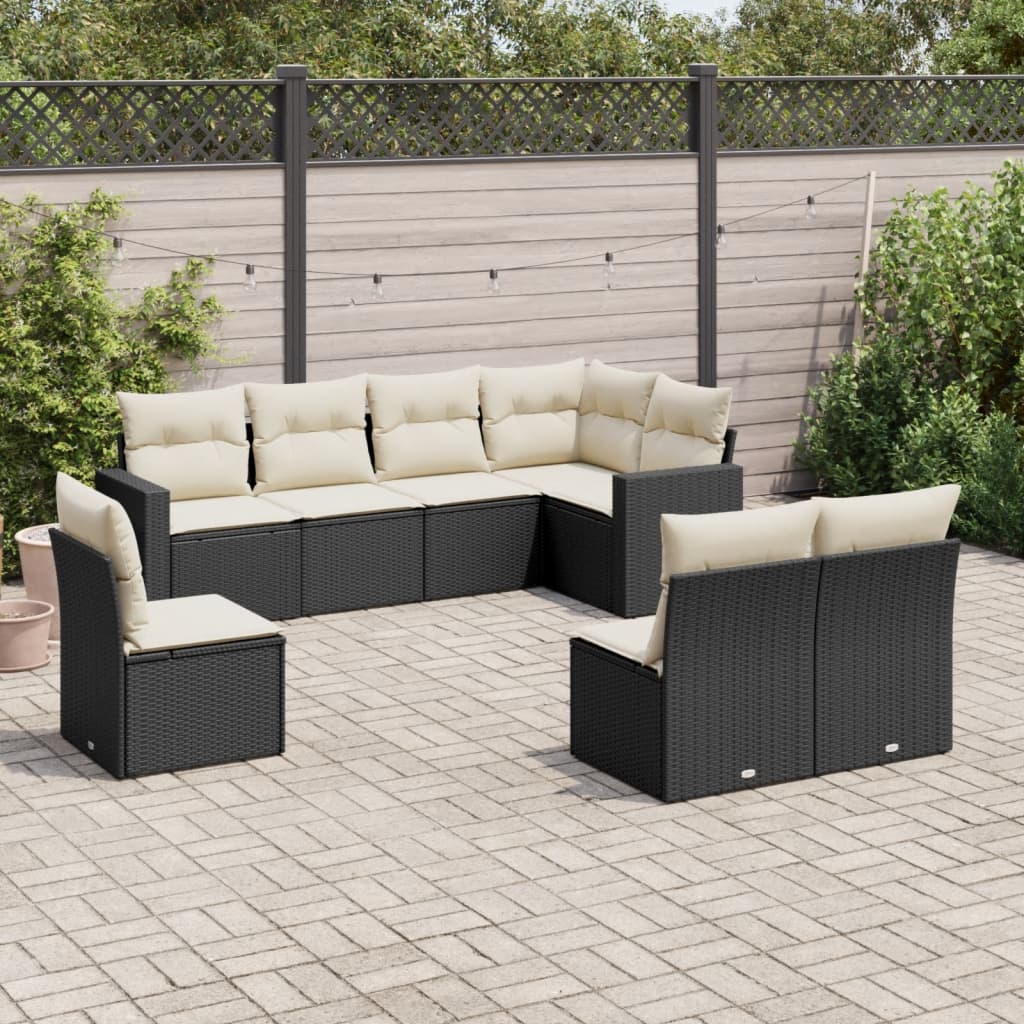 8 Pcs conjunto sofás de jardim com almofadões vime PE preto
