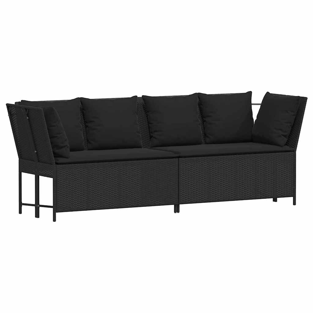 Sofá de jardim com almofadões vime PE preto