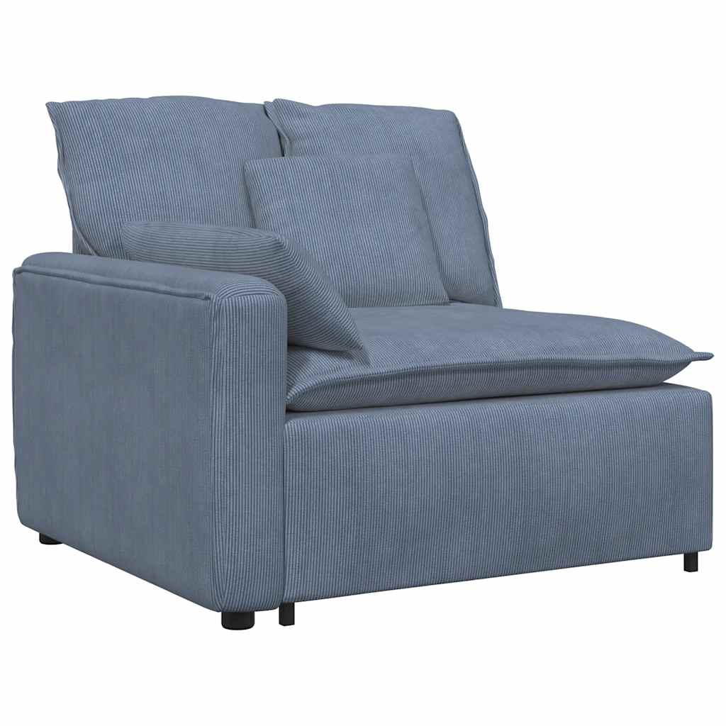 Sofá modular com almofadas em tecido de veludo cotelê azul