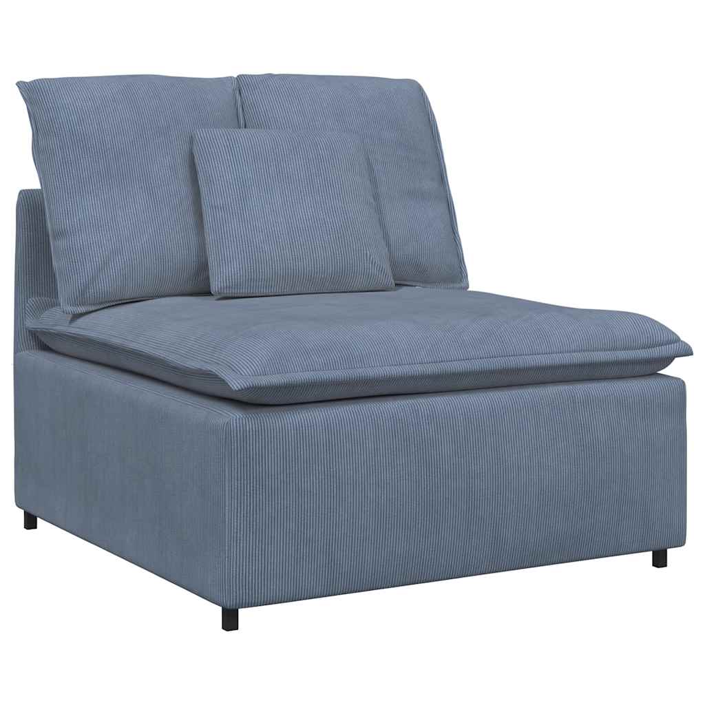Sofá modular com almofadas em tecido de veludo cotelê azul