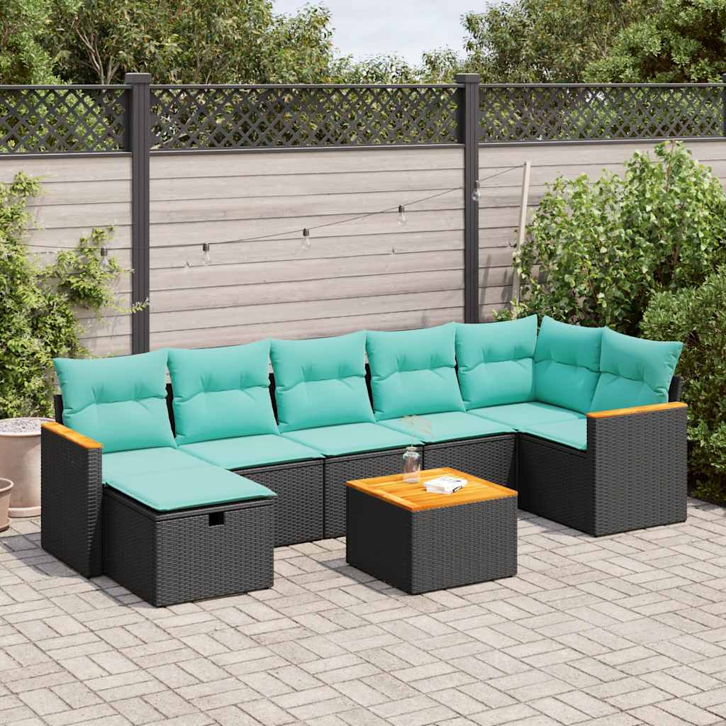 8 Pcs conjunto sofás de jardim com almofadões vime PE preto