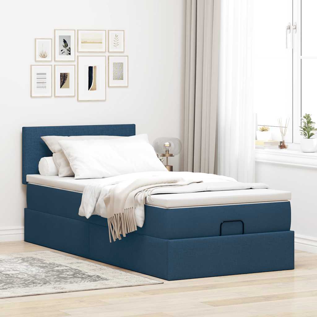Cama otomana com colchão 100x200 cm tecido azul